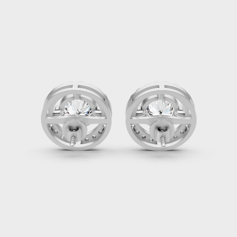 Luxury Round Cut Lab-Grown Diamond Halo Earrings Platinum