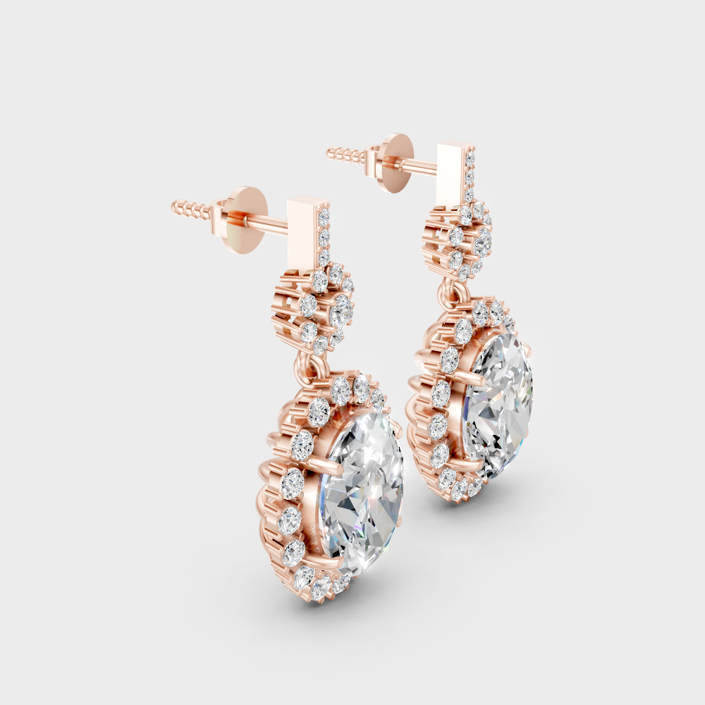 Luxury Round Oval Lab-Grown Diamond Drop Earrings Rose Gold Setting