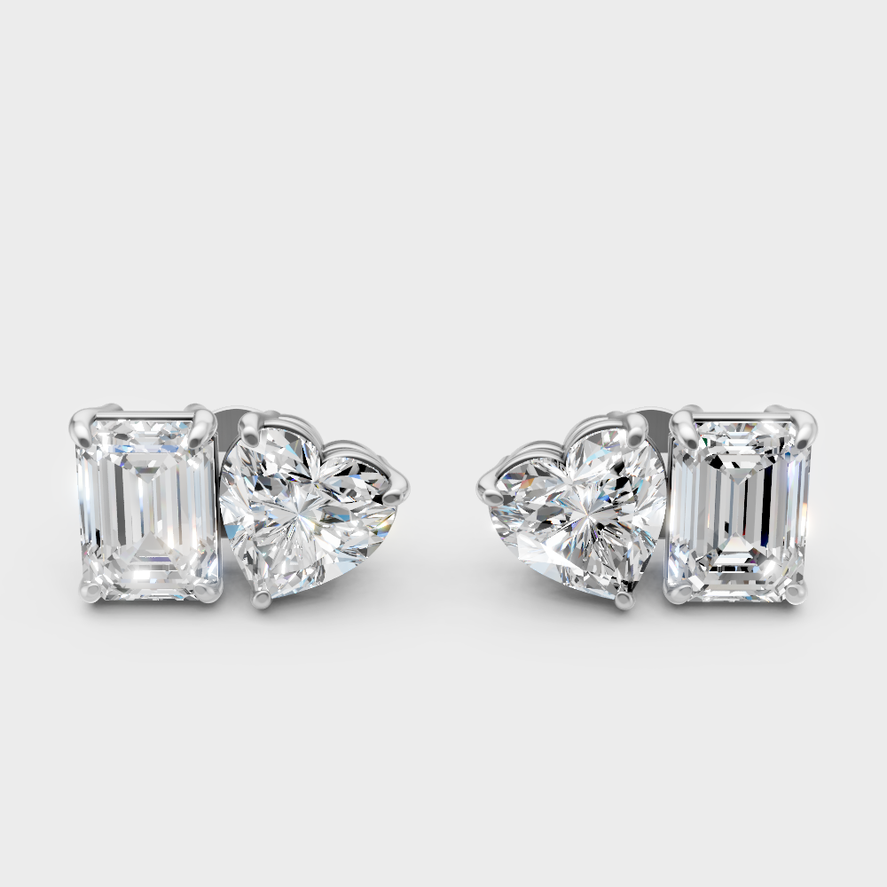 Toi-Et-Moi Emerald And Heart Cut 4 Carat Lab-Grown Diamond Stud Earrings In 950 Platinum – Certified Diamond Premium Jewelry