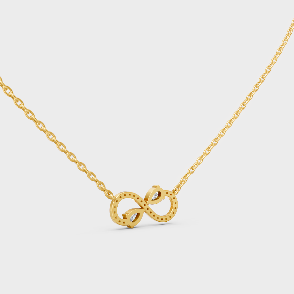 Elegant Pear And Round Diamond Infinity Necklace Yellow Gold