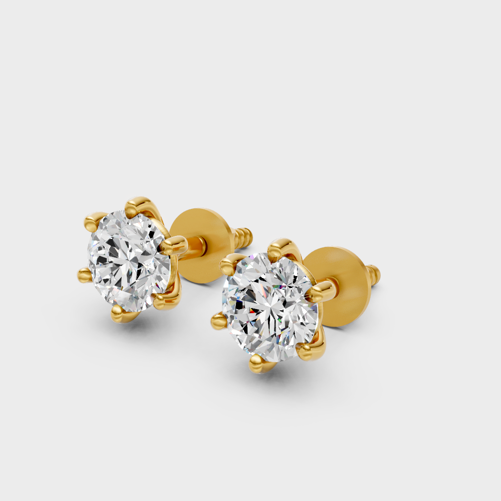 Luxury Round Cut Lab-Grown Diamond Stud Earrings Yellow Gold