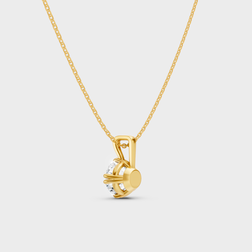 Elegant Round Cut Diamond Pendant With Chain Yellow Gold