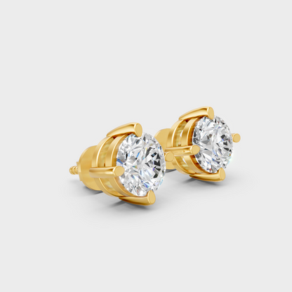 Luxury Round Cut Lab-Grown Diamond Stud Earrings Yellow Gold