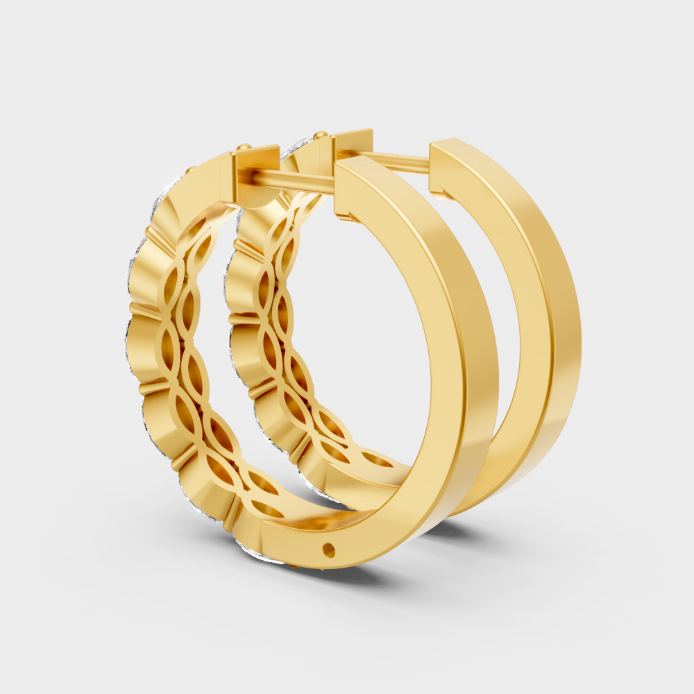Dainty yellow gold hoop earrings with marquise-cut lab-grown diamonds and GLI grading