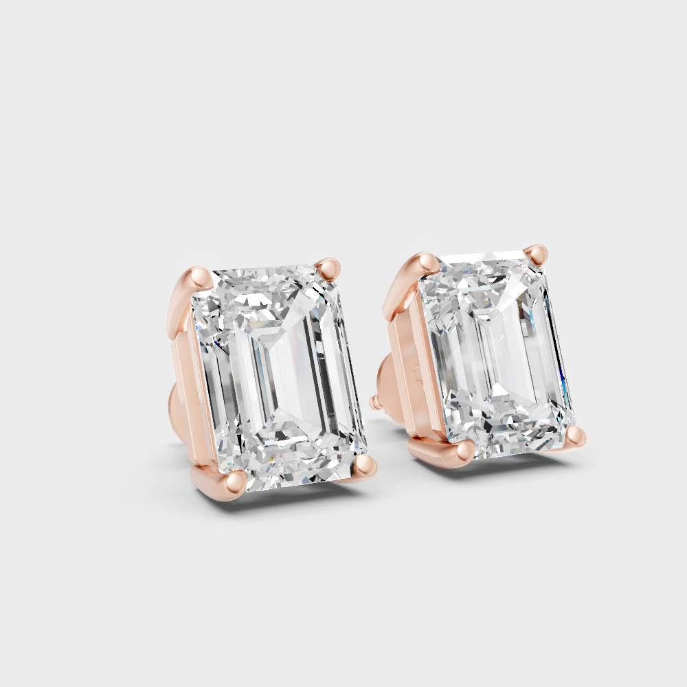 Certified Emerald Lab-Grown Diamond Stud Earrings 2.50 Ct Rose Gold
