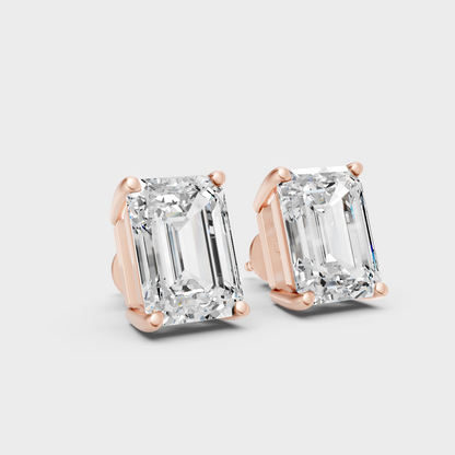 Certified Emerald Lab-Grown Diamond Stud Earrings 2.50 Ct Rose Gold