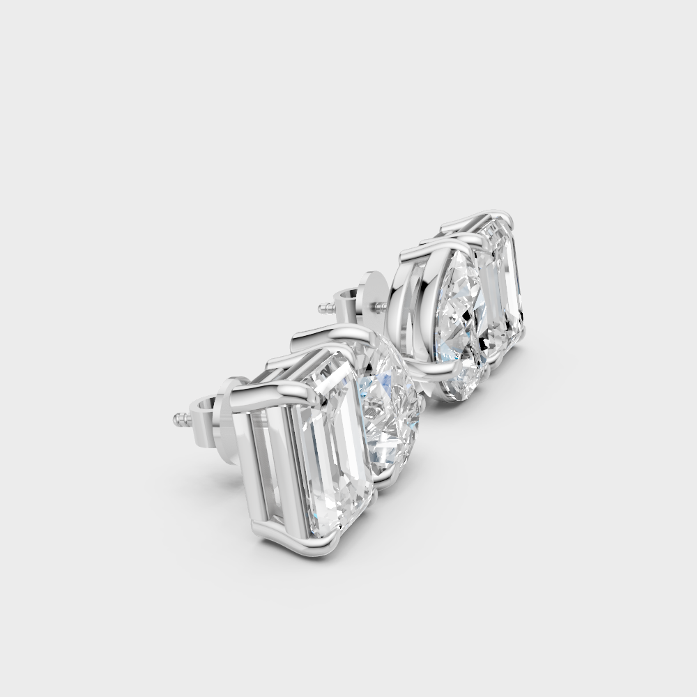 Luxury Lab Diamond Toi Et Moi Earrings Emerald Pear 18K White Gold Certified