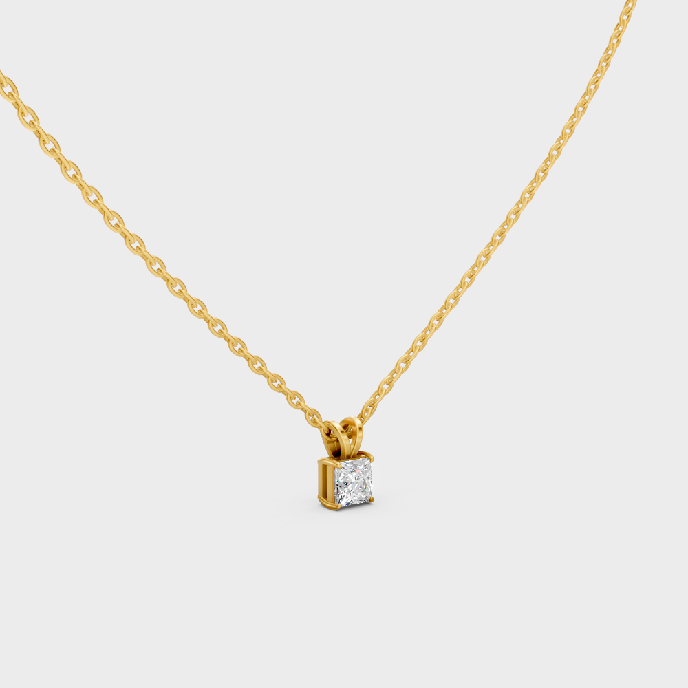 GLI Certified 1 Carat Princess Cut Lab-Grown Diamond Necklace Yellow Gold