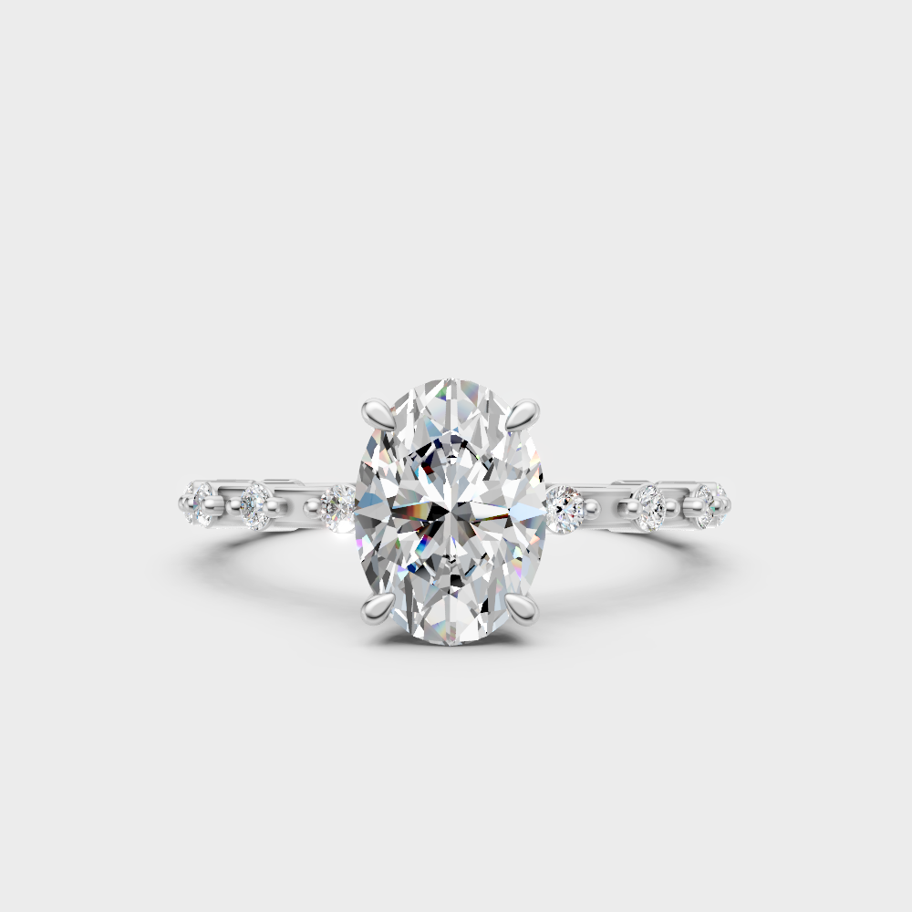 Premium 950 platinum oval and round-cut lab-grown diamond solitaire engagement ring
