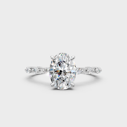 Premium 950 platinum oval and round-cut lab-grown diamond solitaire engagement ring