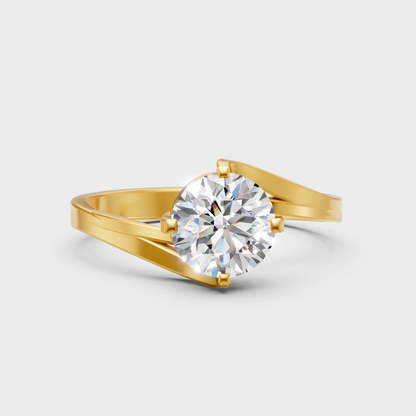 Large Round Lab Diamond Solitaire Engagement Ring In 14K Yellow Gold