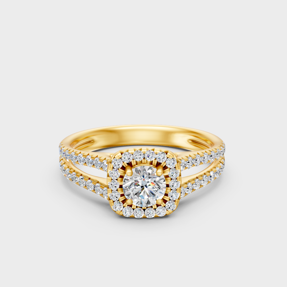 Classic 14K Yellow Gold Engagement Ring Featuring Round Diamond With Side Accents