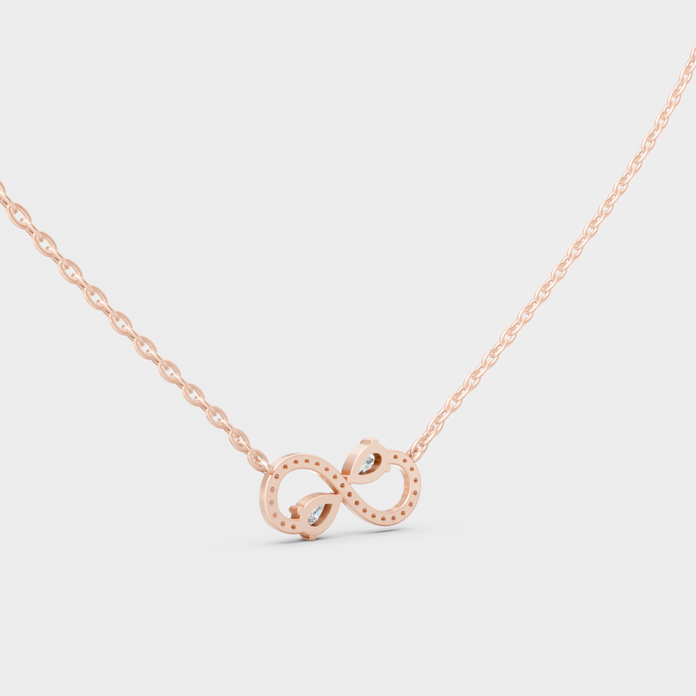 Elegant Pear And Round Diamond Infinity Necklace Rose Gold