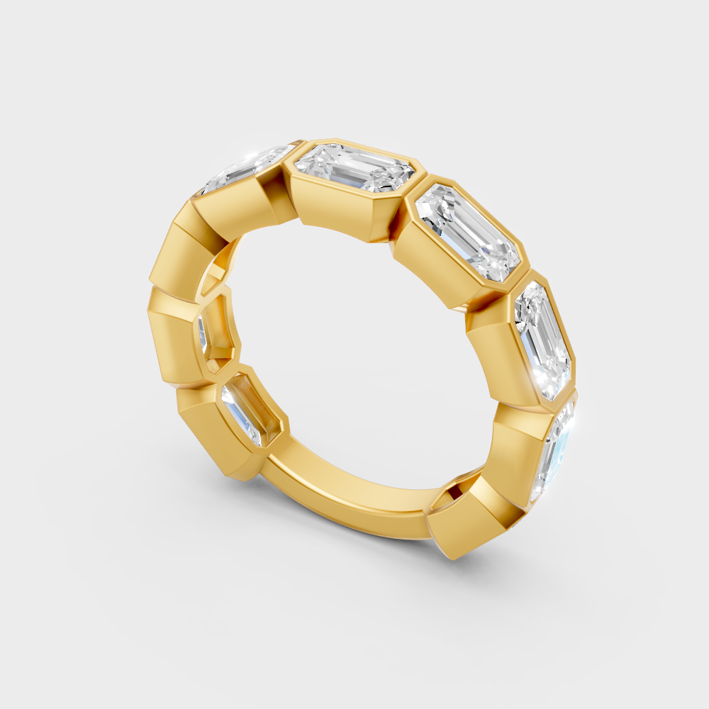 Classic 14K Yellow Gold Emerald Diamond Wedding Band Featuring 2.37Ct Lab Diamonds