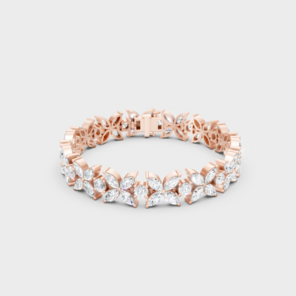 Hallmark Gold Marquise Round Diamond Bracelet Yellow Gold