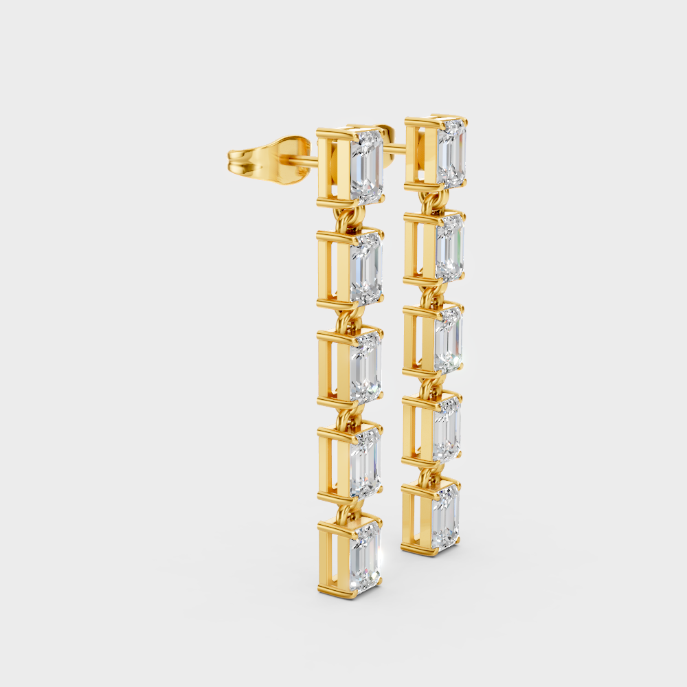Luxury Emerald Cut Lab-Grown Diamond Drop Earrings Yellow Gold Setting