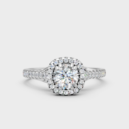 Premium 950 Platinum Round-Cut Lab-Grown Diamond Engagement Halo Ring