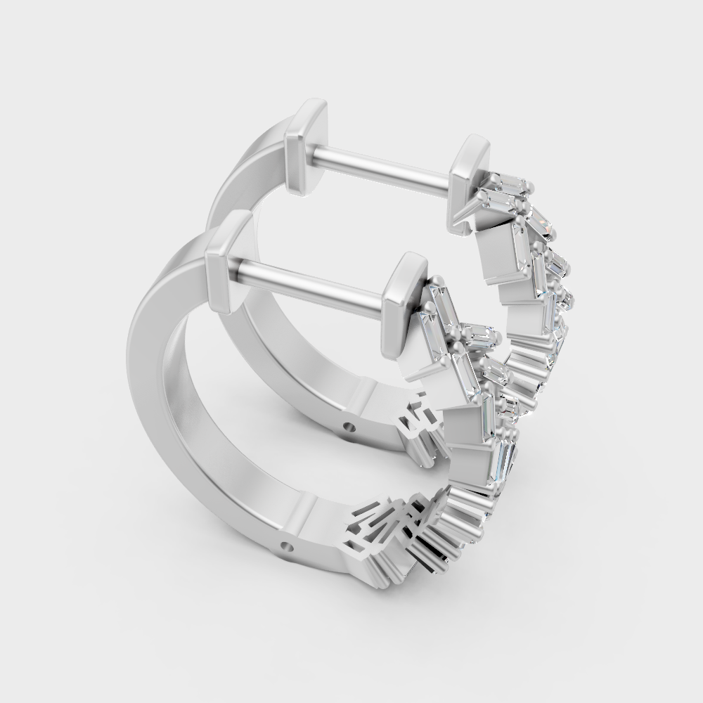 white gold lab-grown diamond earrings featuring a high-clarity baguette cut