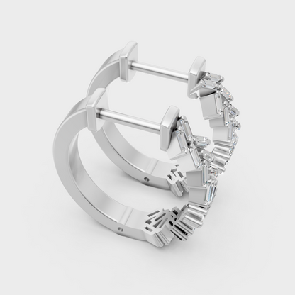 white gold lab-grown diamond earrings featuring a high-clarity baguette cut