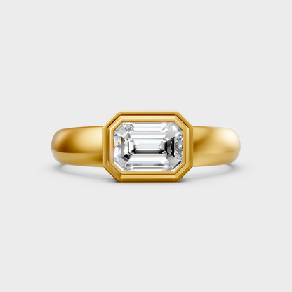 IGI-certified emerald-cut lab-grown diamond solitaire ring in 18K yellow gold