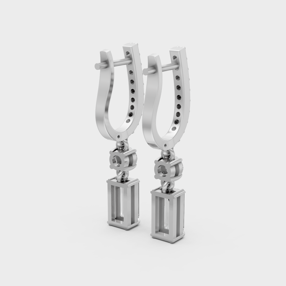 Round & Baguette Lab-Grown Diamond Drop Earrings in
