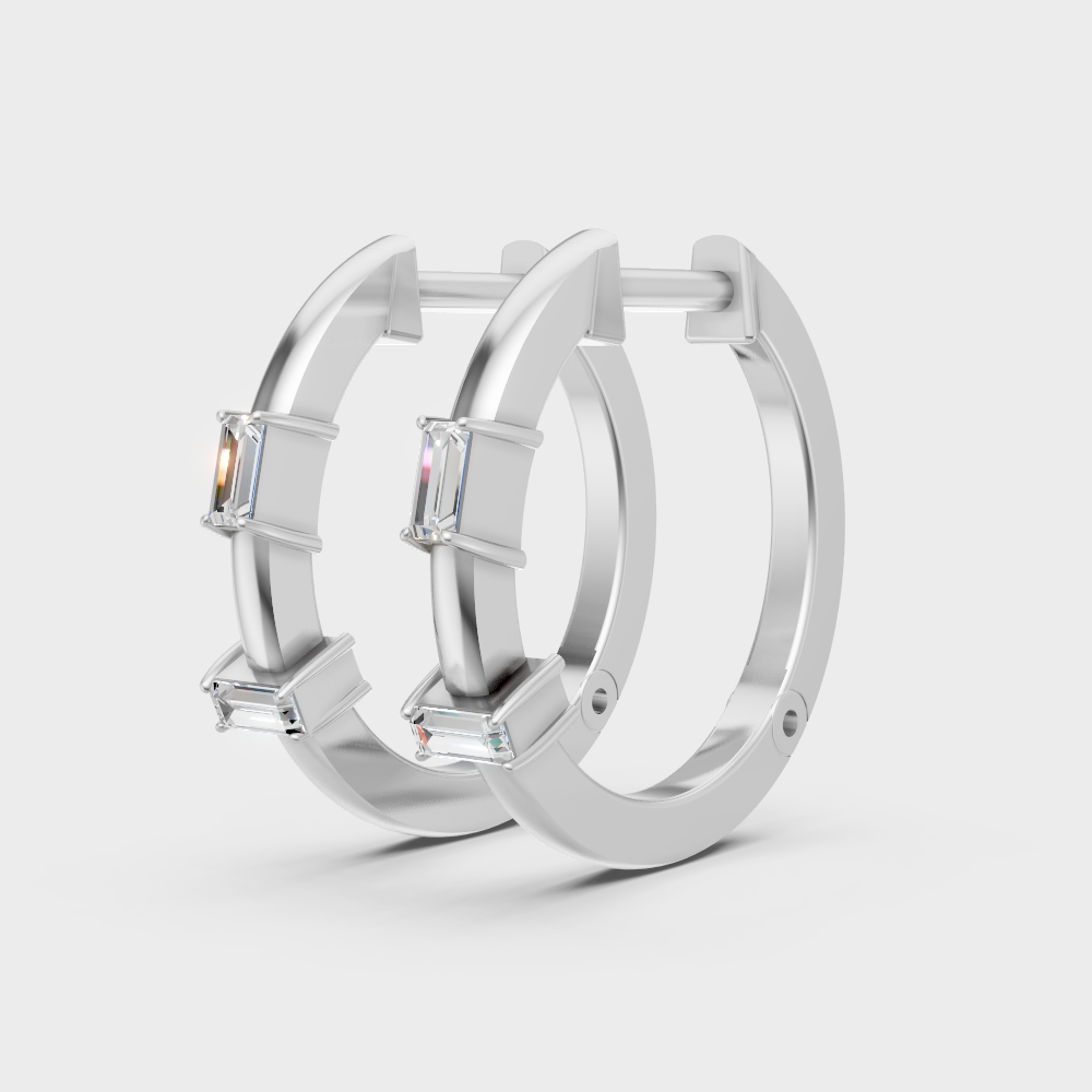 Modern Lab Diamond Hoop Earrings In 14K White Gold Certified Brilliance