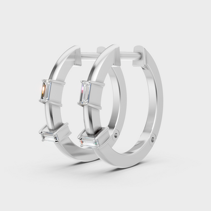 Modern Lab Diamond Hoop Earrings In 14K White Gold Certified Brilliance
