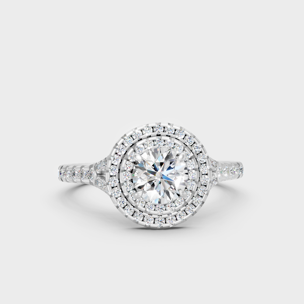 Premium 950 Platinum Round-Cut Lab-Grown Diamond Engagement Double Halo Ring