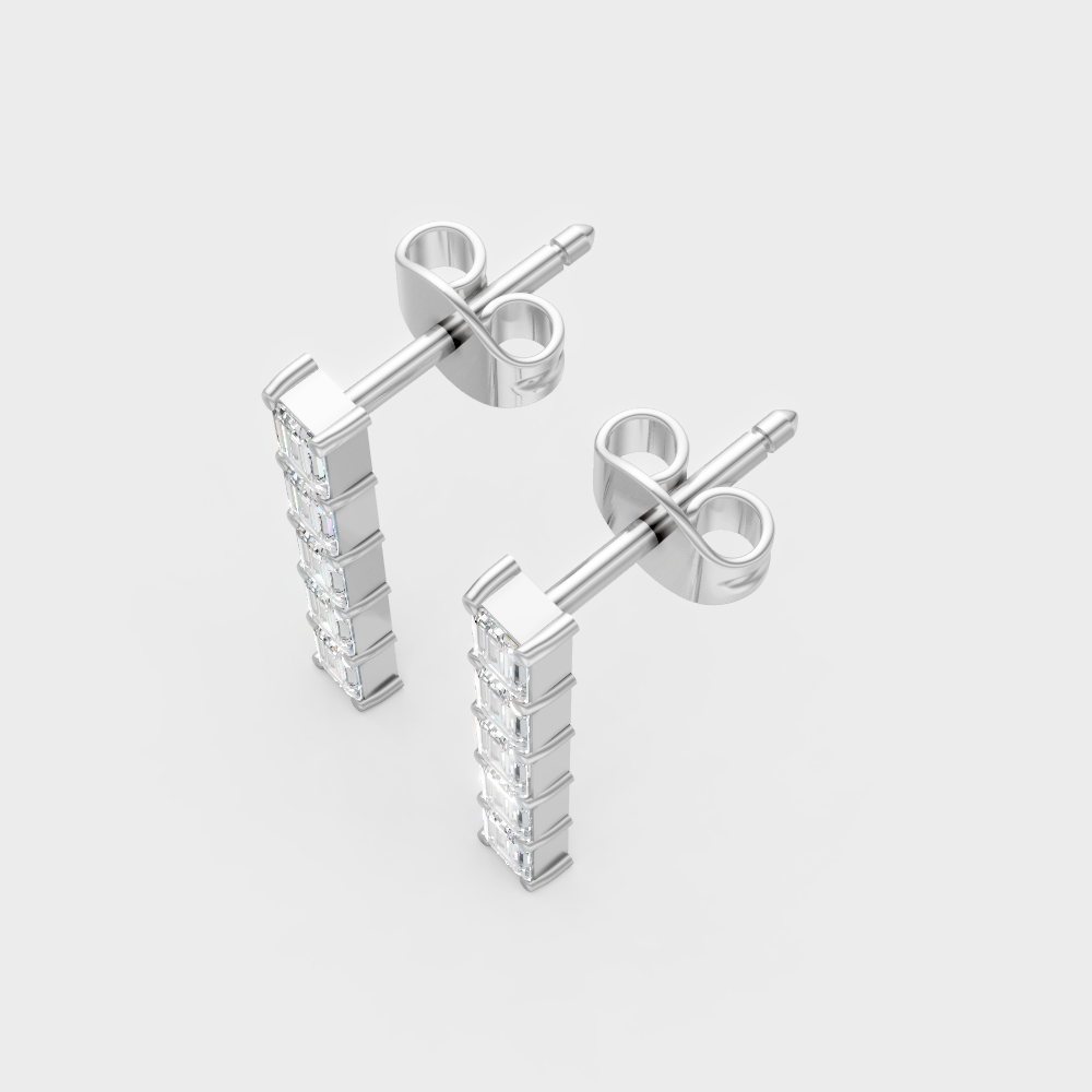 Baguette Diamond Stud Earrings Lab Grown Platinum Fine Jewelry
