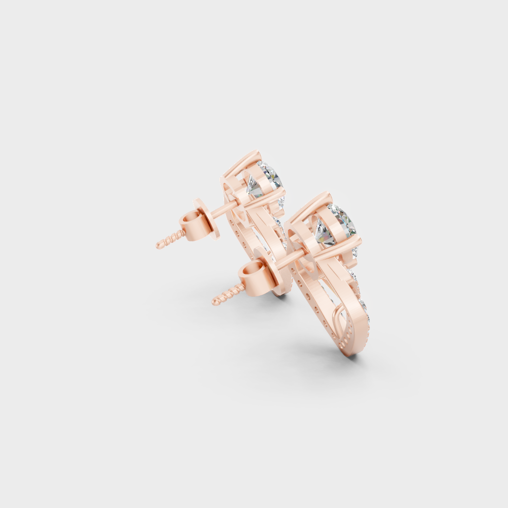 Luxury 3.41 Ct Total Round Diamond Stud Earrings Rose Gold