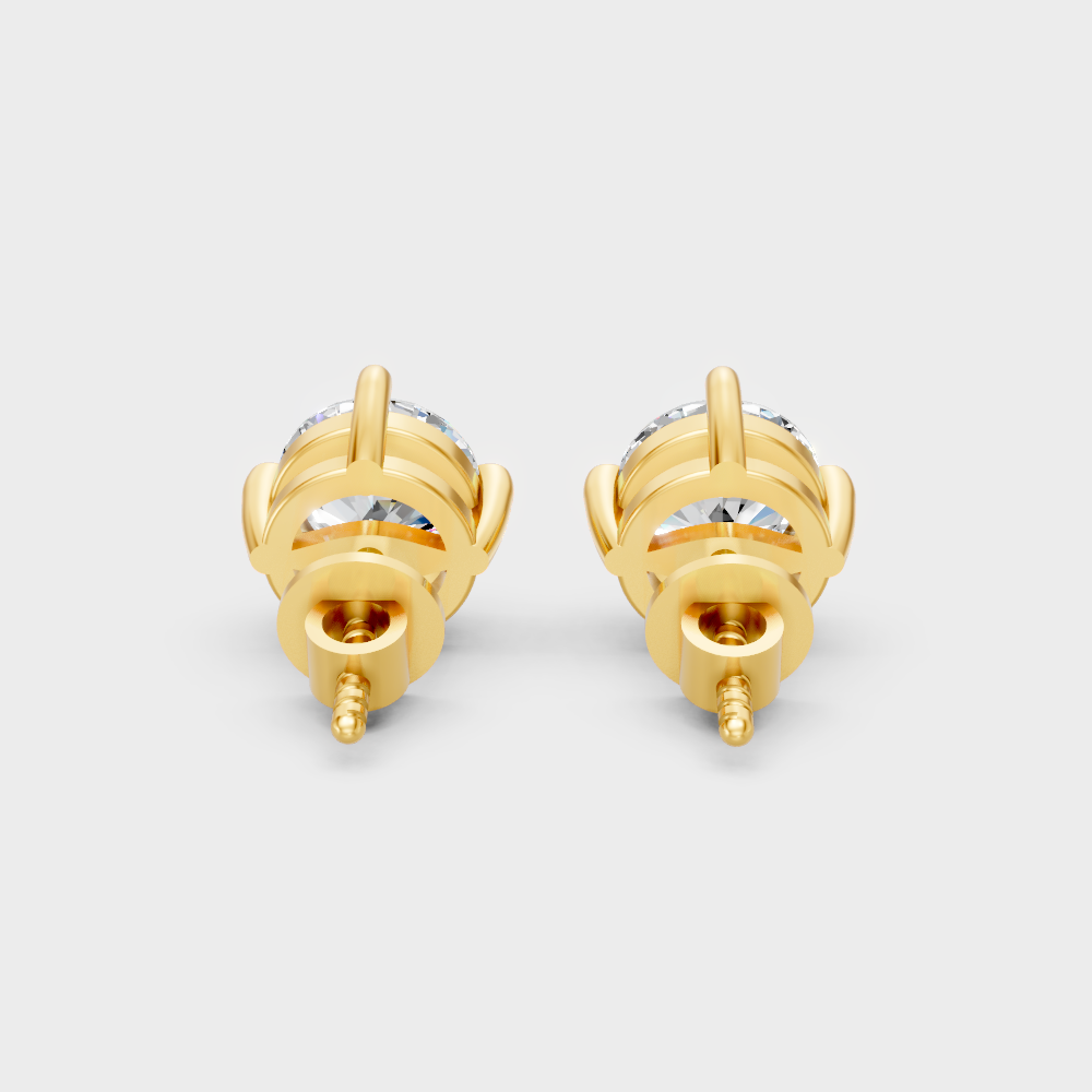 Ethical Lab-Grown Round Diamond Stud Earrings Yellow Gold
