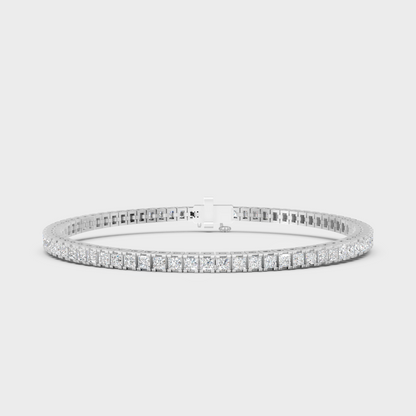 Classic Lab-Grown Princess Cut Diamond Bracelet In White Gold