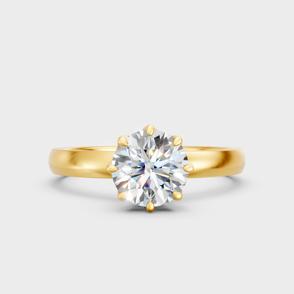 1 Carat Round Cut Lab Grown Diamond Women’s Ring In 14K Yellow Gold Hallmark Setting
