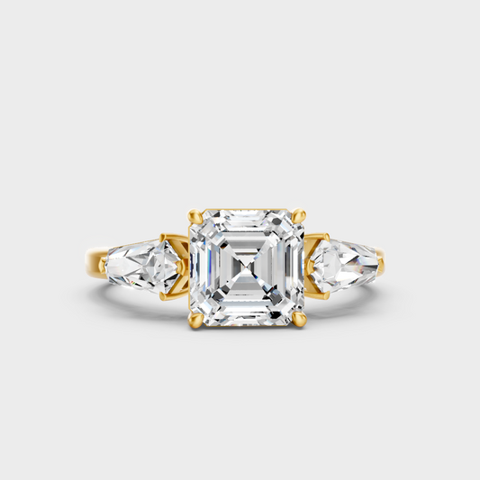 Igi Gli Certified  Asscher-Cut Lab-Grown Diamond Three-Stone Ring In 18K Yellow Gold