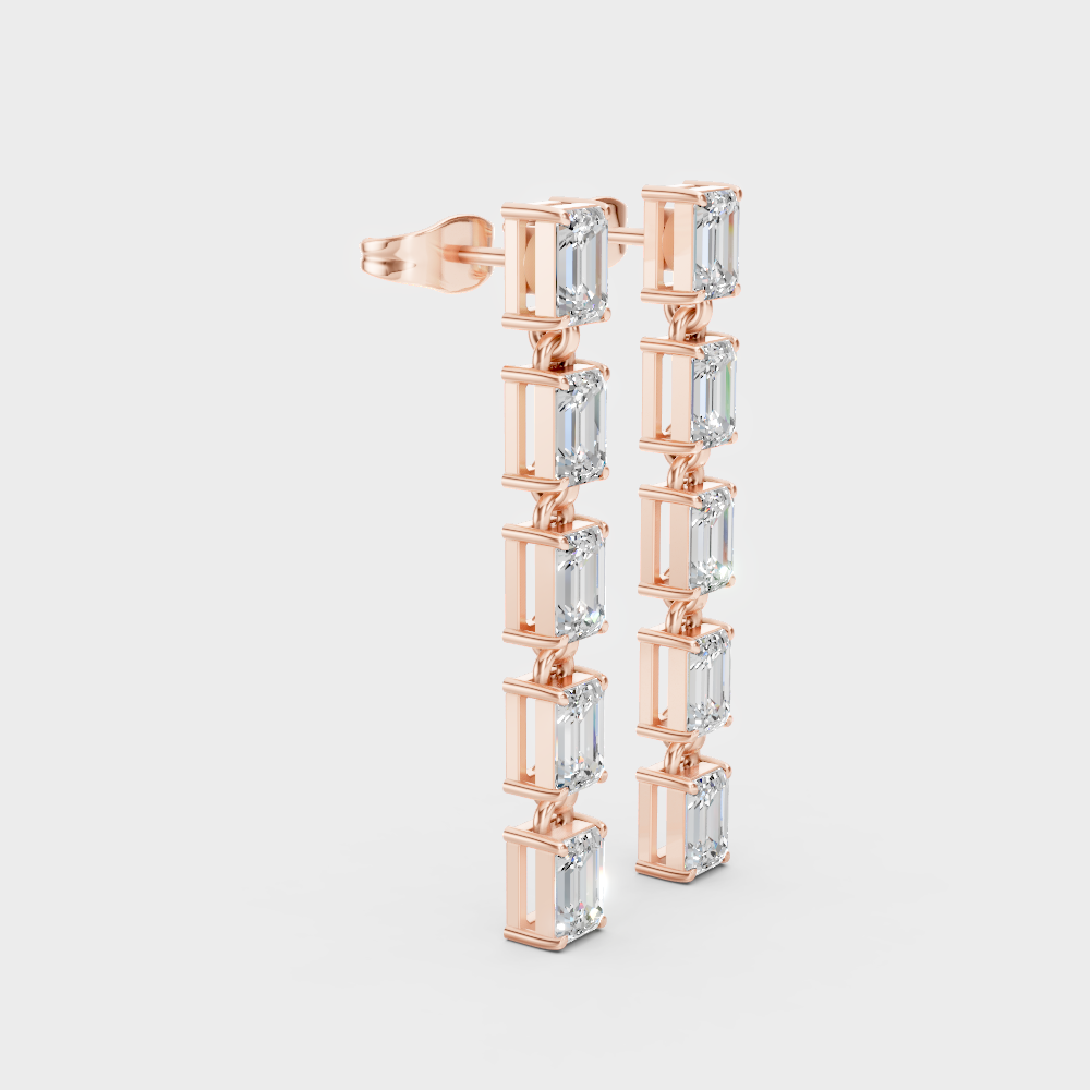 Luxury Emerald Cut Lab-Grown Diamond Drop Earrings Rose Gold Setting