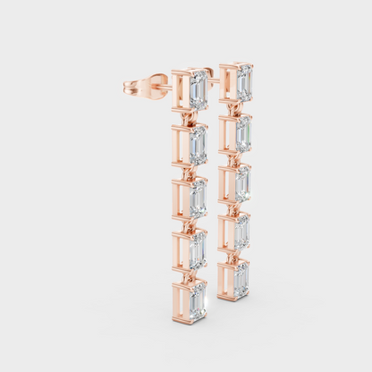 Luxury Emerald Cut Lab-Grown Diamond Drop Earrings Rose Gold Setting