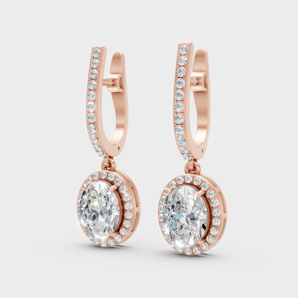 4.02 Ct Round And Oval Cut Lab-Grown Diamond Drop Earrings In Rose Gold