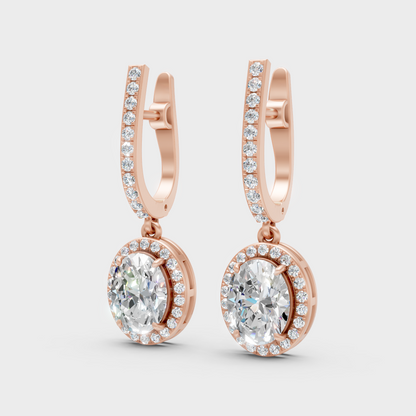 4.02 Ct Round And Oval Cut Lab-Grown Diamond Drop Earrings In Rose Gold