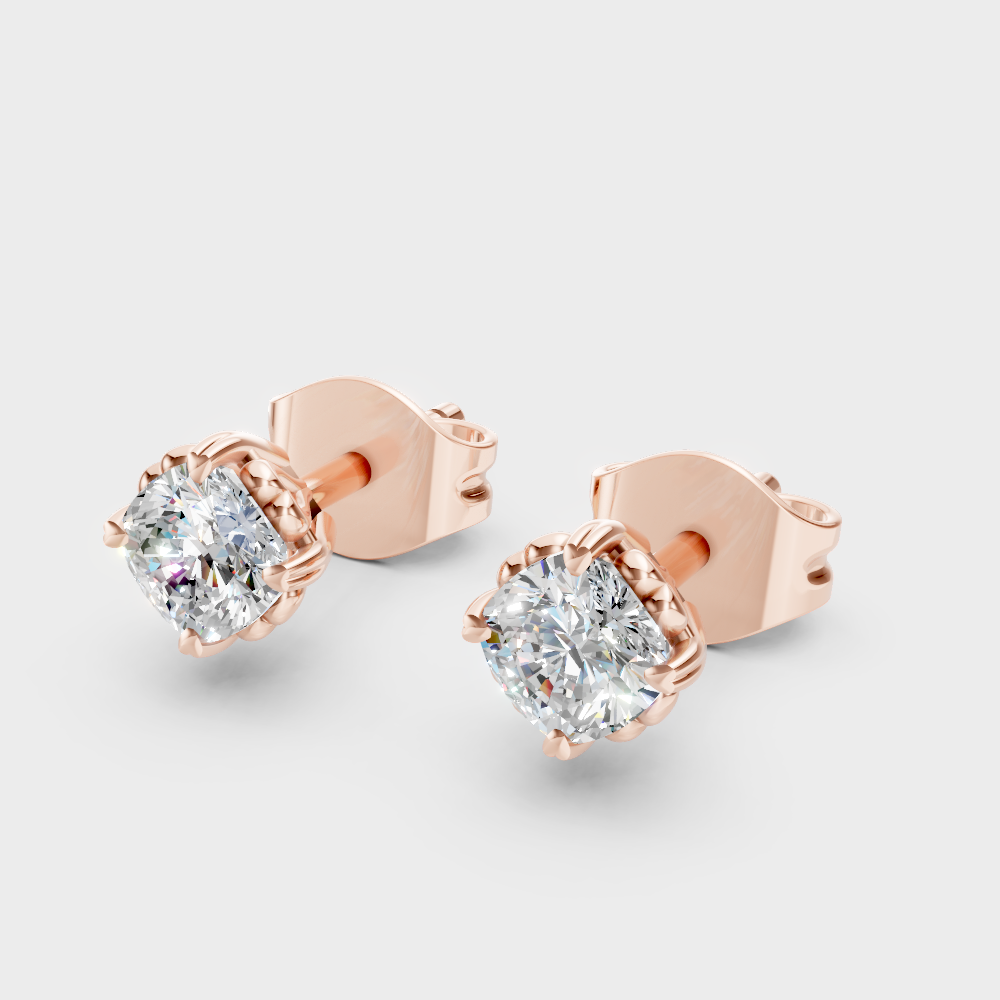 Certified Cushion Cut Lab-Grown Diamond Studs In Rose Gold