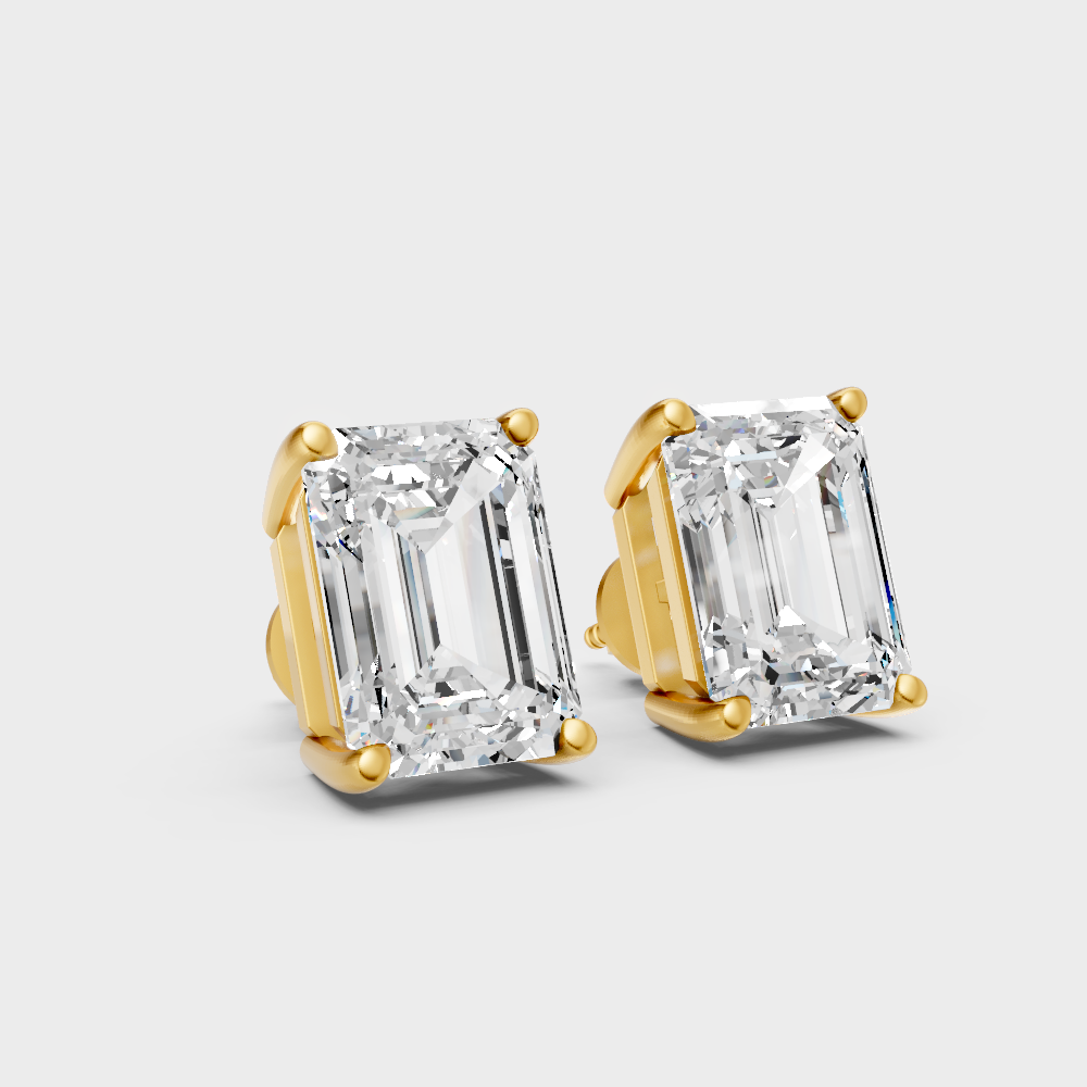Certified Emerald Lab-Grown Diamond Stud Earrings 2.50 Ct Yellow Gold