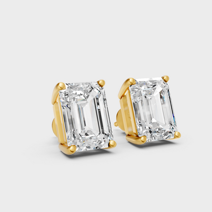 Certified Emerald Lab-Grown Diamond Stud Earrings 2.50 Ct Yellow Gold