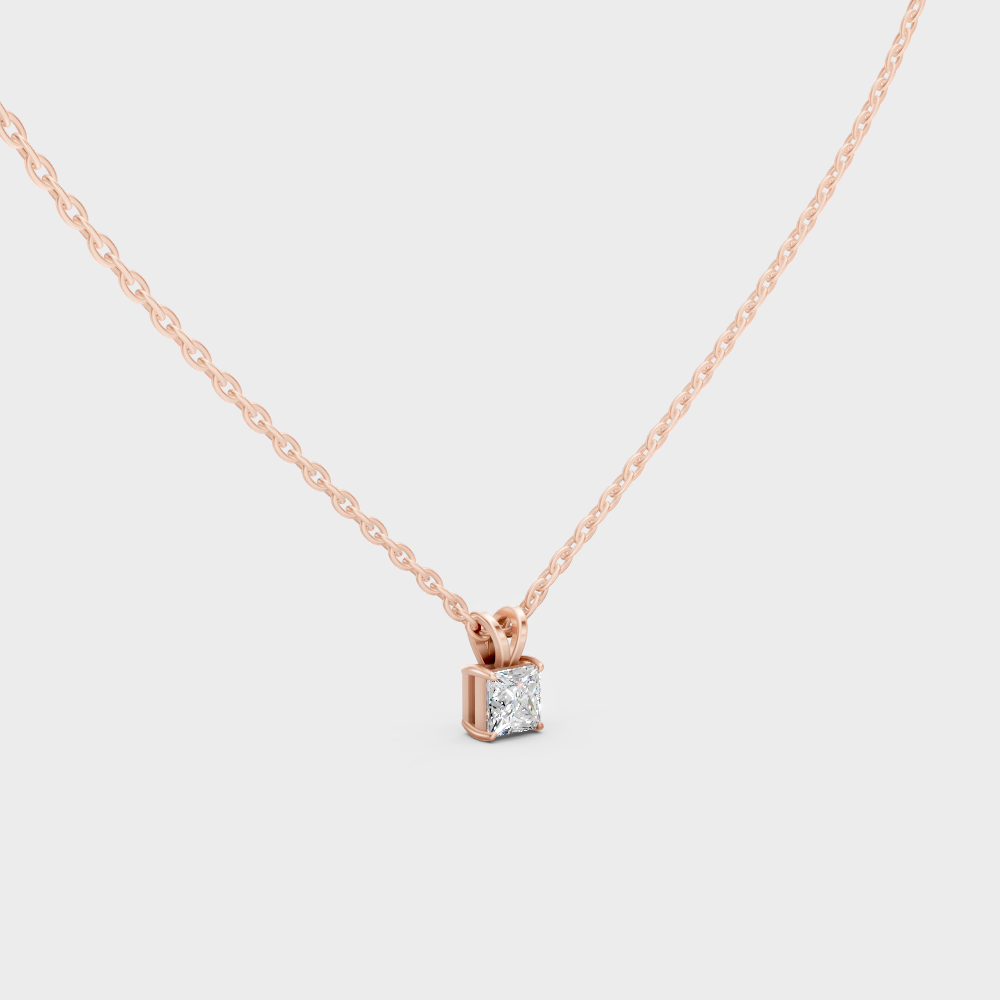Ethical Princess Cut Lab-Grown Diamond Pendant With Chain Rose Gold