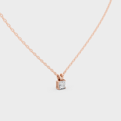 Ethical Princess Cut Lab-Grown Diamond Pendant With Chain Rose Gold
