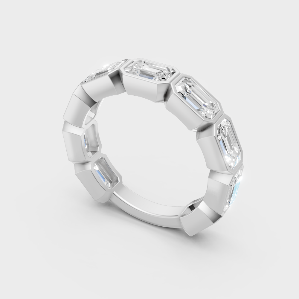  Sleek 18K White Gold Eternity Ring Featuring 2.37Ct Emerald Diamond Pattern