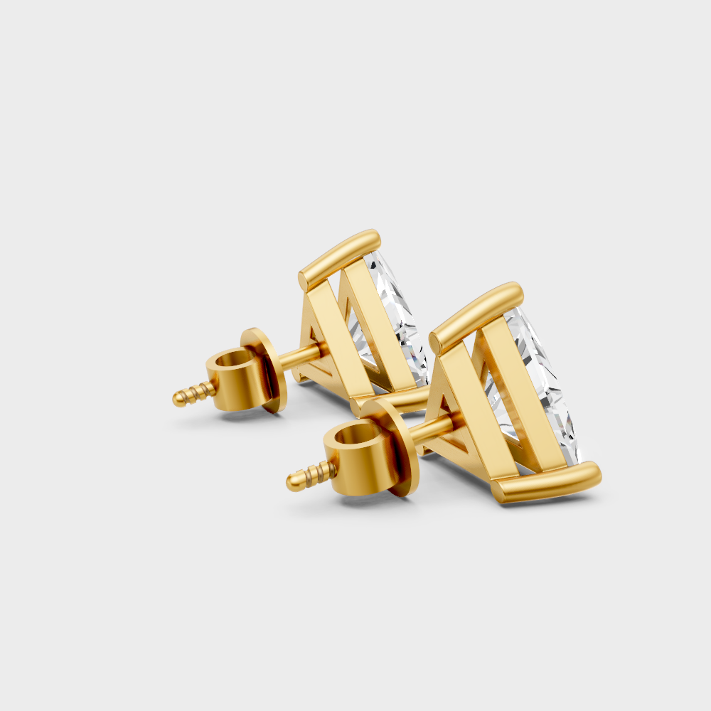 Modern Triangle Cut Diamond Earrings 1.30 Ct Total Yellow Gold