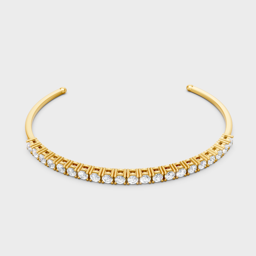 Elegant Round Cut Diamond Open Bracelet Yellow Gold
