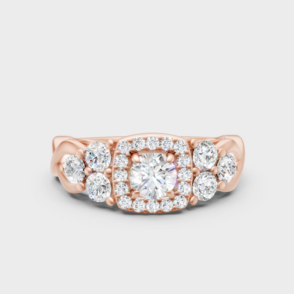 Unique Rose Gold Halo Ring Featuring A Gli Certified Round Lab Diamond