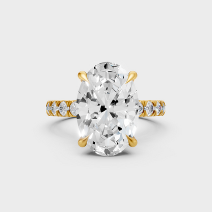 Certified 3.89 Carat Oval-Cut Lab-Grown Diamond Hidden Halo Ring In 18K Yellow Gold