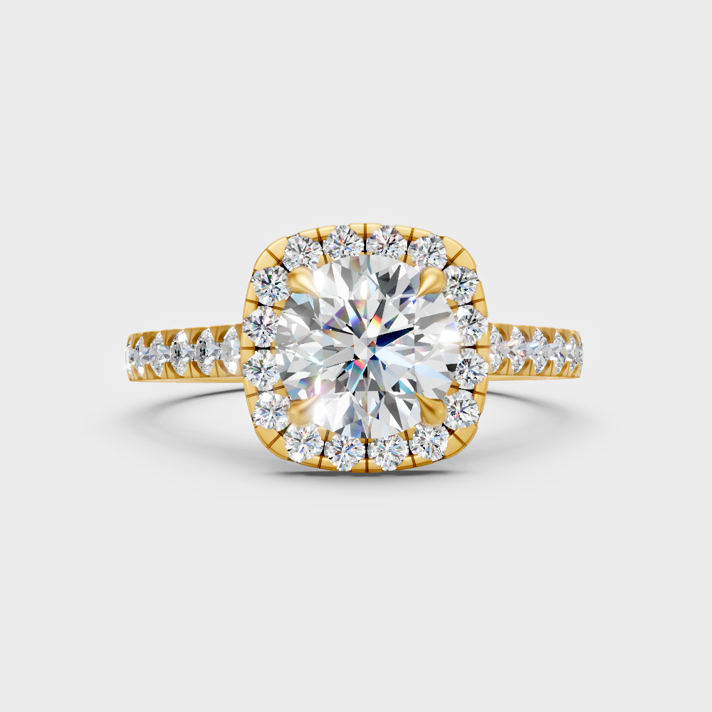 Certified 1.83 Carat Round-Cut Lab-Grown Diamond Halo Ring In 18K Yellow Gold
