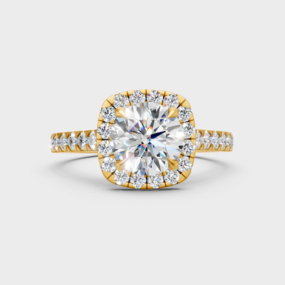 Certified 1.83 Carat Round-Cut Lab-Grown Diamond Halo Ring In 18K Yellow Gold